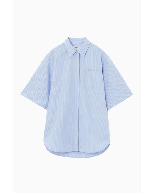 COS Blue Short-sleeved Pinstriped Shirt