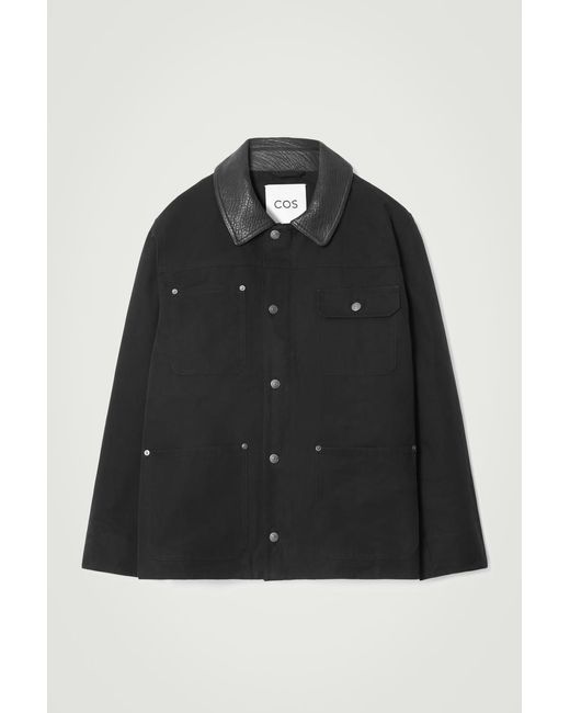 COS Black Leather-collar Field Jacket for men