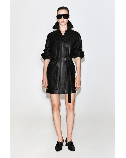 COS Black Belted Leather Workwear Jacket