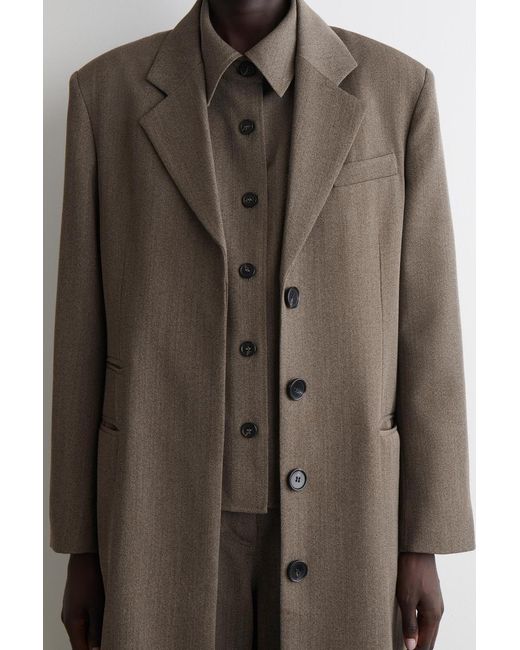 COS Brown Single-Breasted Wool-Blend Long Coat