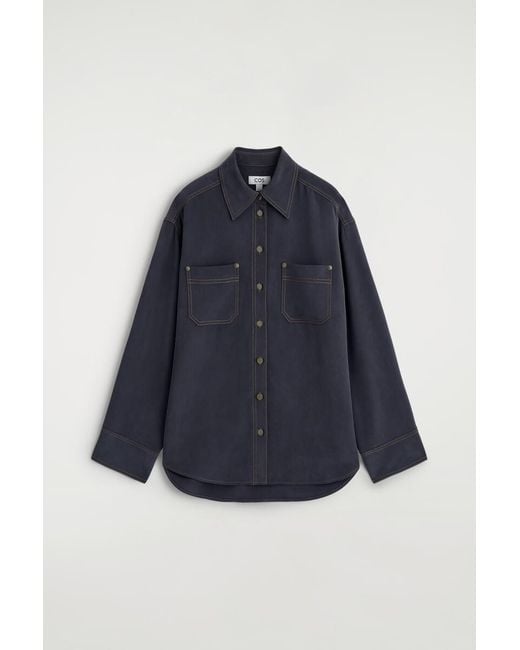 COS Blue Denim-Effect Silk Shirt