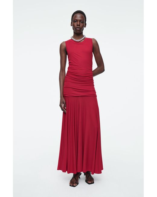 COS Red Ruched Maxi Dress