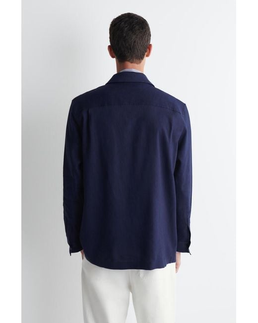 COS Blue Relaxed Linen Utility Overshirt for men
