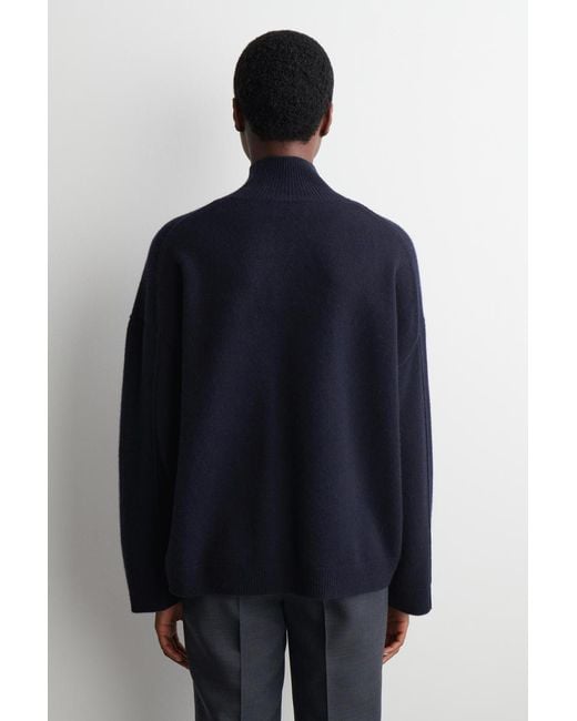 COS Blue Cashmere Mock-Neck Sweater