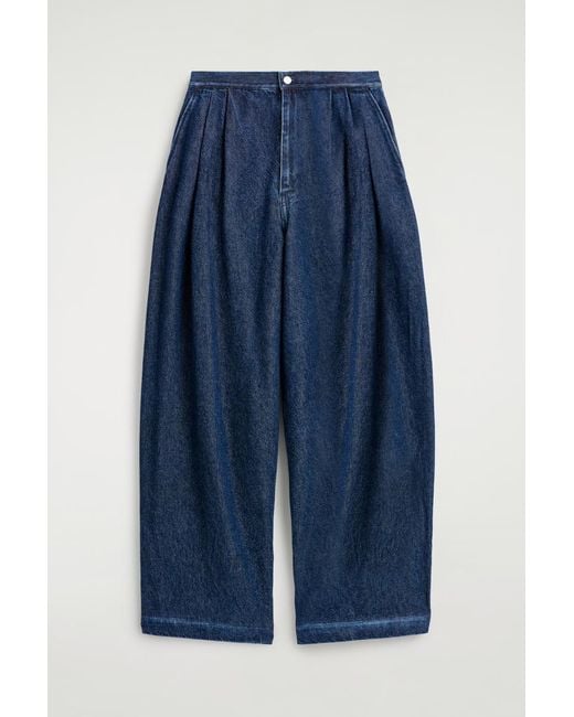 COS Blue Pleated Wide-Leg Denim Trousers