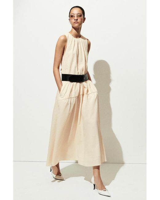 COS White Gathered Tiered Cotton Maxi Dress