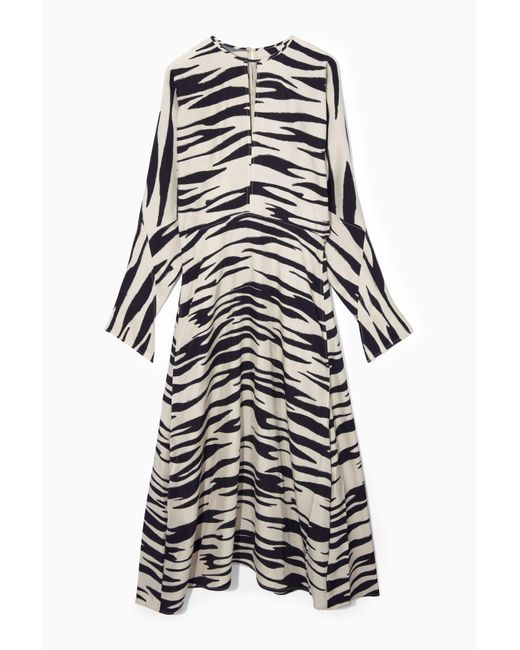 COS White Zebra-print Cutout Midi Dress