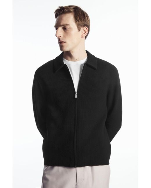 COS Black Rib-knit Wool Zip-up Jacket for men
