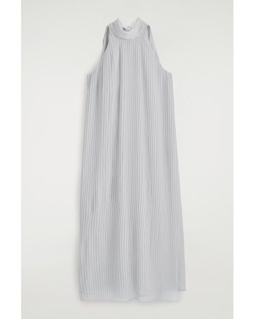 COS White Pleated Halterneck Maxi Dress