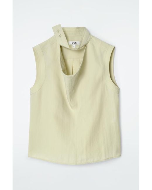 COS Green Sleeveless Cut-Out Cowl-Neck Blouse