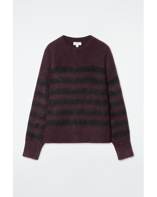 COS Purple Striped Brushed-Mohair Crew-Neck Jumper