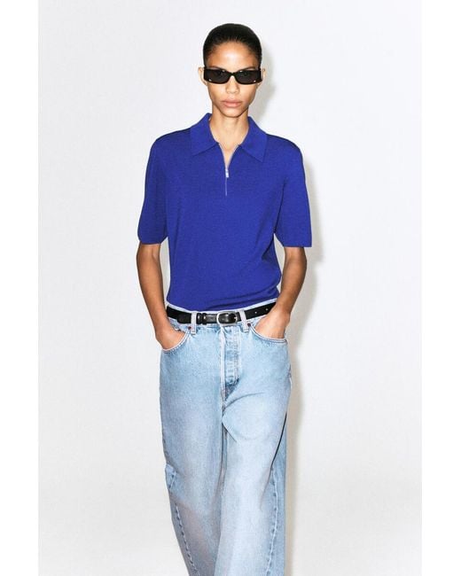 COS Blue Merino Wool Zip-Up Polo Shirt