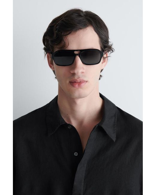 COS Black Linen Popover Shirt for men