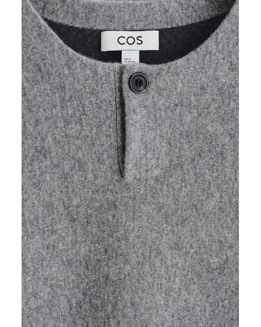 COS Gray Double-Faced Merino Wool Henley Sweater for men