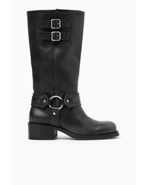COS Leather Biker Boots in Black Lyst