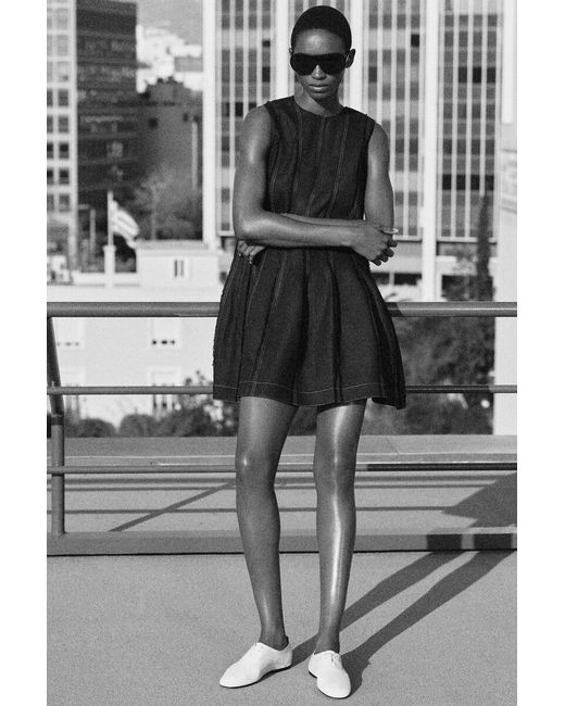 COS Black Sculpted Pleated Mini Dress