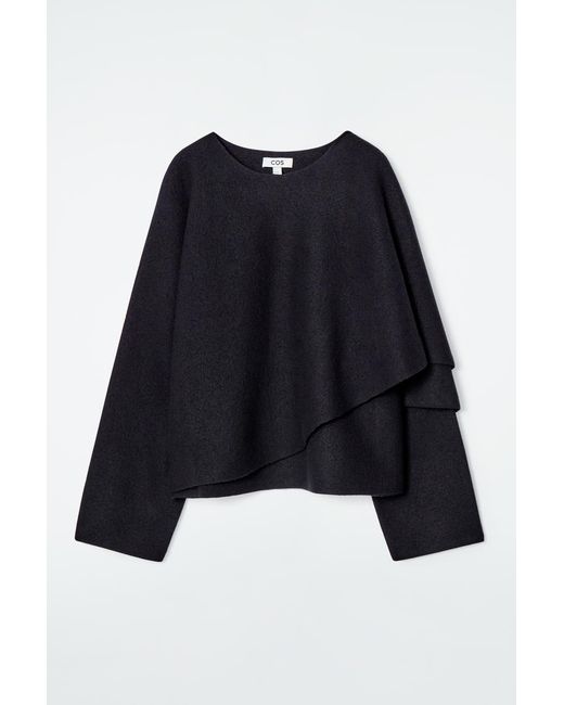 COS Blue Scarf-Detail Wool Cape