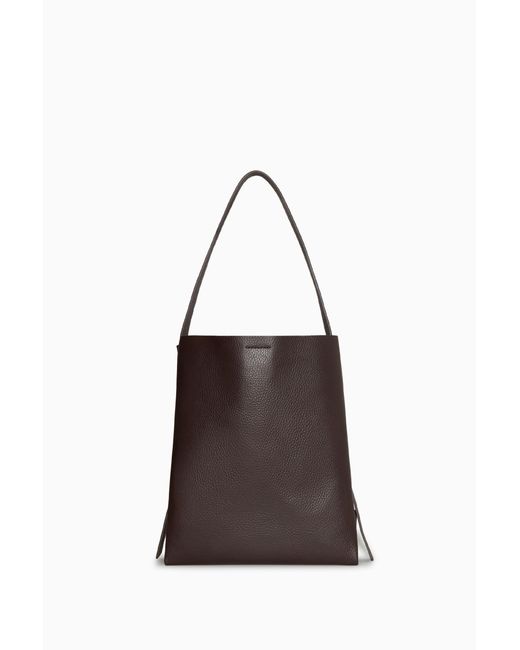 COS Brown Medium Shopper - Grained Leather