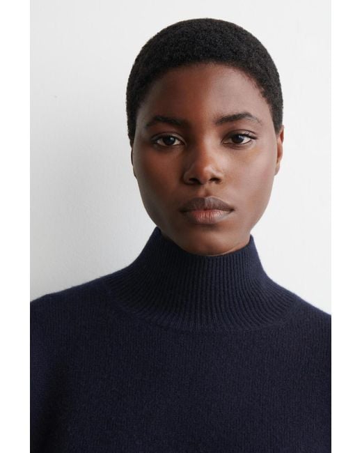 COS Blue Cashmere Mock-Neck Sweater