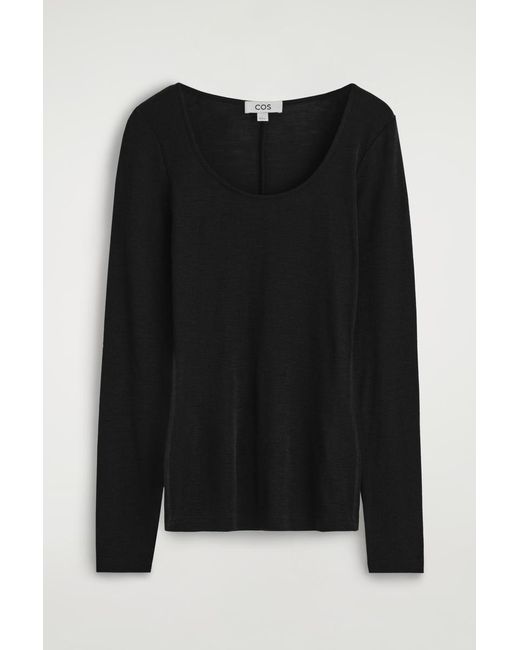COS Black Merino Wool Scoop-Neck Top