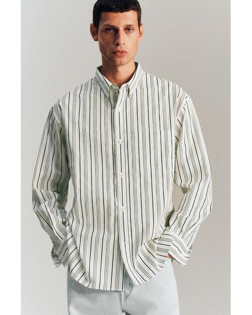 COS White Oversized Striped Cotton-Poplin Shirt for men