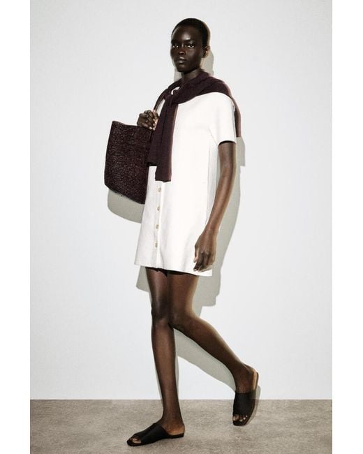 COS White Buttoned Milano-Knit Mini Dress