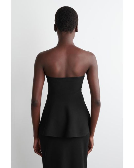 COS Black Sheer-Detail Knitted Peplum Top