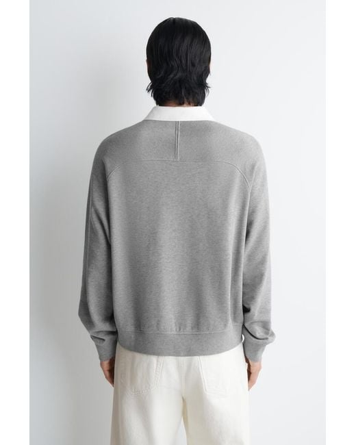 COS Gray Contrast-Collar Jersey Polo Shirt for men