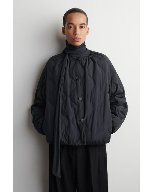 COS Blue Gathered Quilted Down Jacket