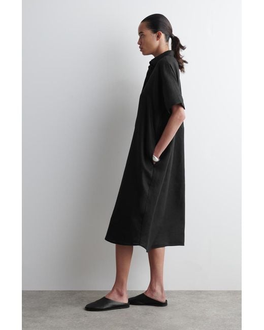COS Black Linen Midi Shirt Dress