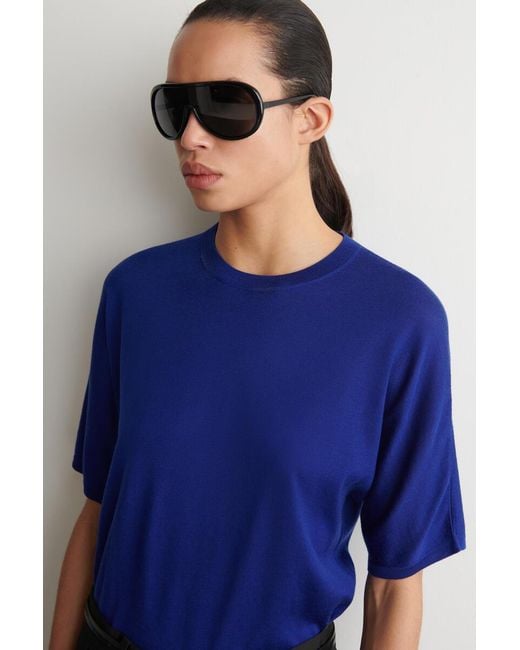 COS Blue Knitted Merino Wool T-Shirt