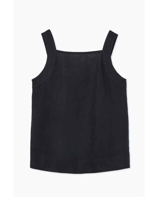 COS Black Tie-back Linen Top