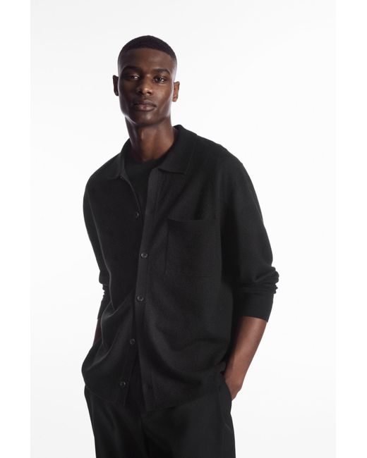 COS Black Knitted Boiled-wool Shirt for men