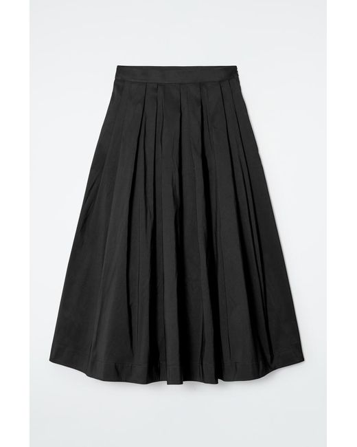 COS Black Pleated A-Line Midi Skirt