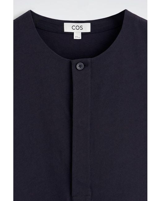 COS Blue Cotton Henley Tank Top for men