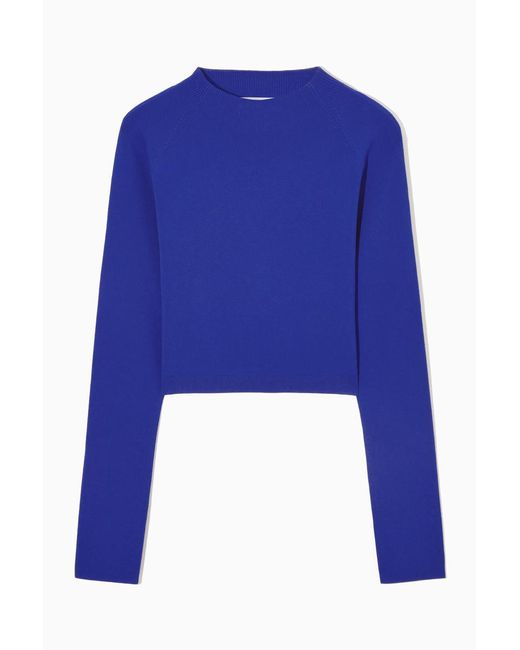 COS Blue Cropped Knitted Mock-neck Top