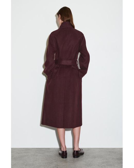 COS Red Belted Double-Faced Wool Long Coat