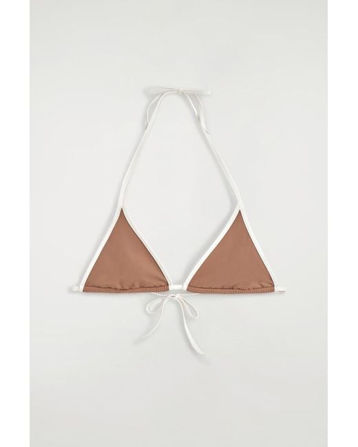 COS Brown Contrast-Trimmed Triangle Bikini Top