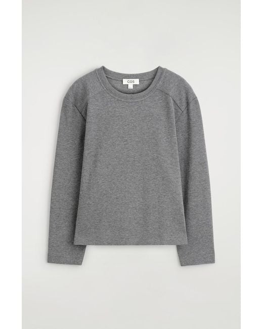 COS Gray Cotton Long-Sleeved Top