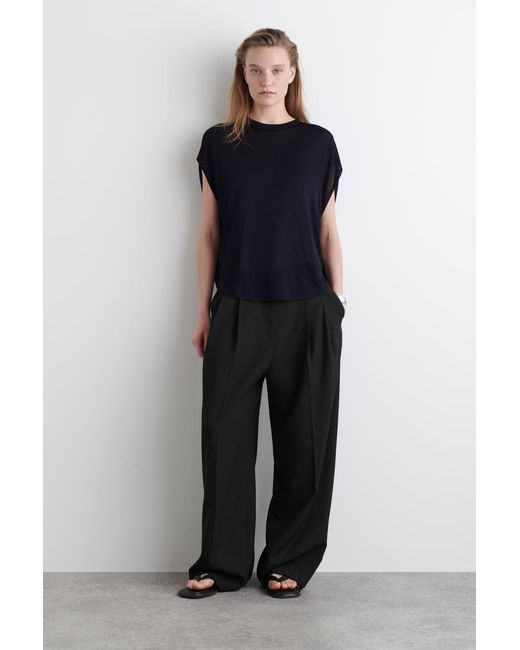 COS Blue Knitted Circle-Cut T-Shirt