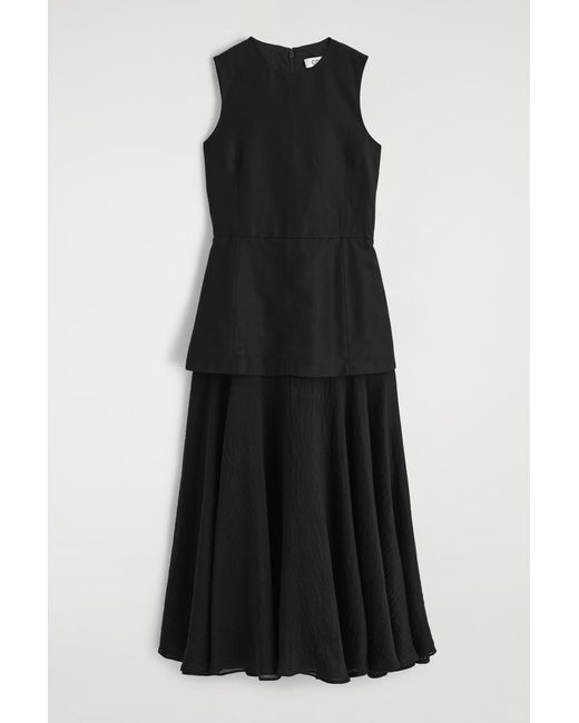 COS Black Layered Peplum Midi Dress