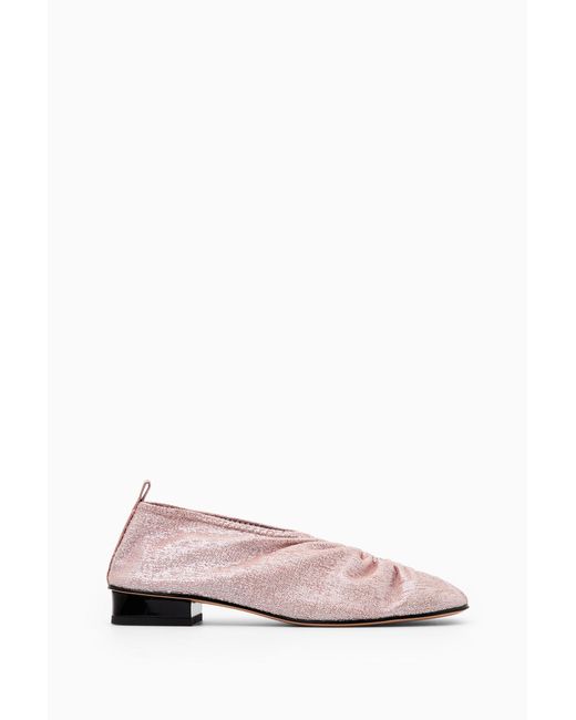 COS Pink Gathered Metallic Ballet Shoes