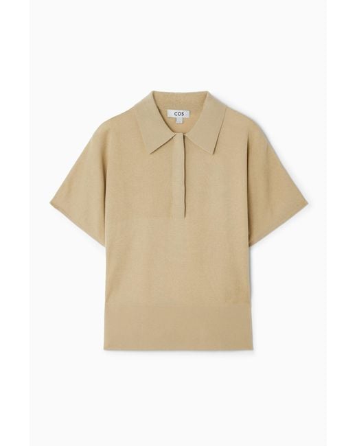 COS Natural Knitted Polo Shirt
