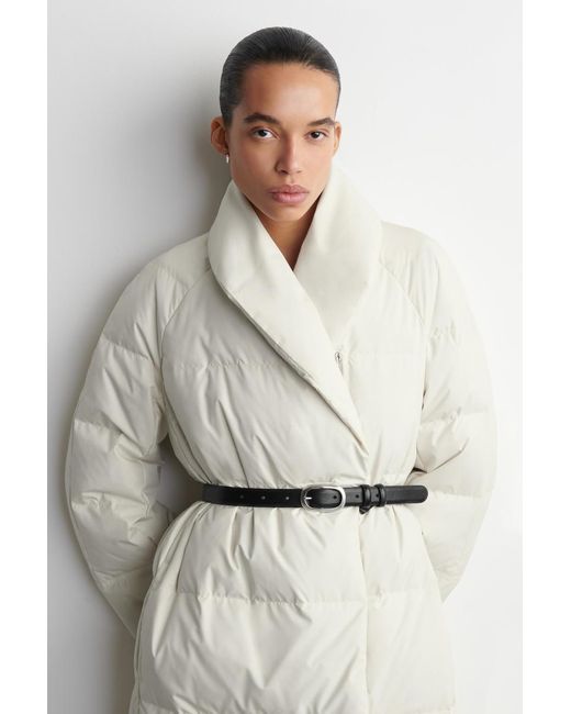 COS Natural Shawl-Collar Quilted Down Long Coat