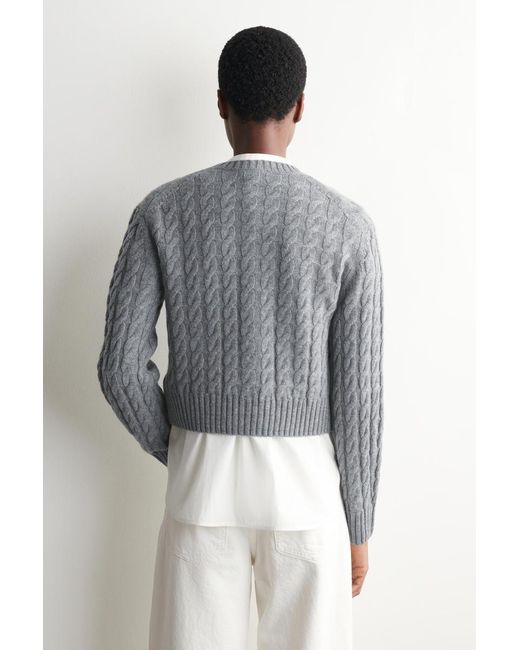 COS Blue Cable-Knit Merino Wool Cardigan