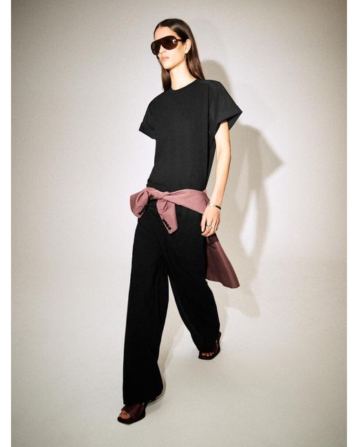 COS Black Poplin-Panelled Jersey T-Shirt
