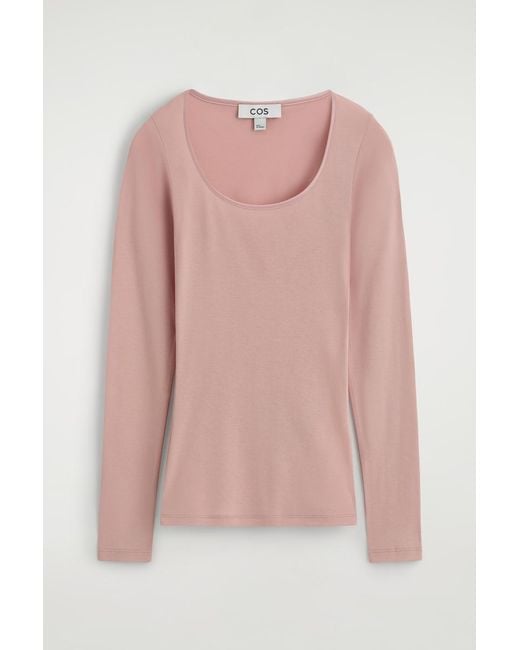 COS Pink Satin-Trimmed Cotton Jersey Long-Sleeved Top