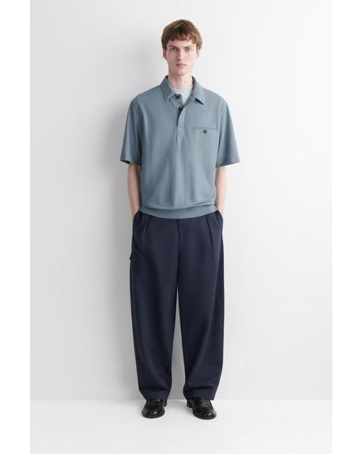 COS Blue Fluid Jersey Polo Shirt for men