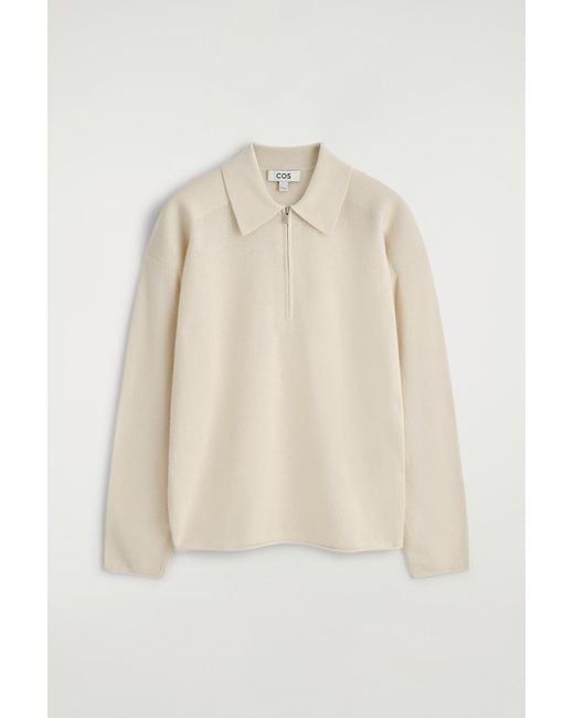 COS Natural Merino Wool-Yak Zip-Up Polo Shirt