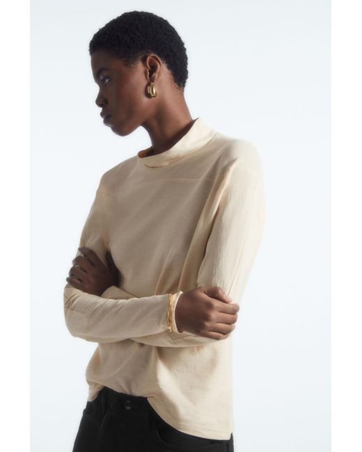 COS White Long-sleeved Mock-neck Top